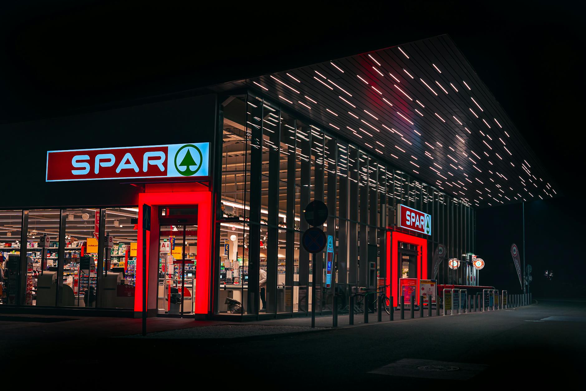 supermarket illuminated at night
